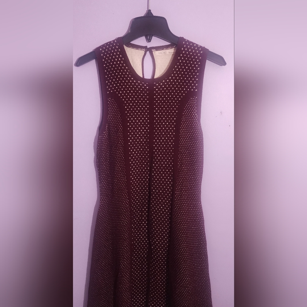 pre-owned- Rachel Roy Chic Burgundy Sleeveless Dress with Polka Dots